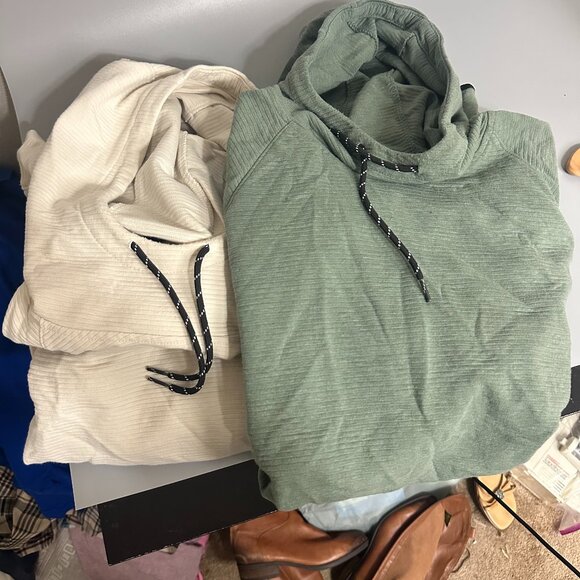 lot of 2 Old Navy Active Dynamic Fleece hoodie sz 2XL Slash Pockets  beige green - Picture 1 of 7